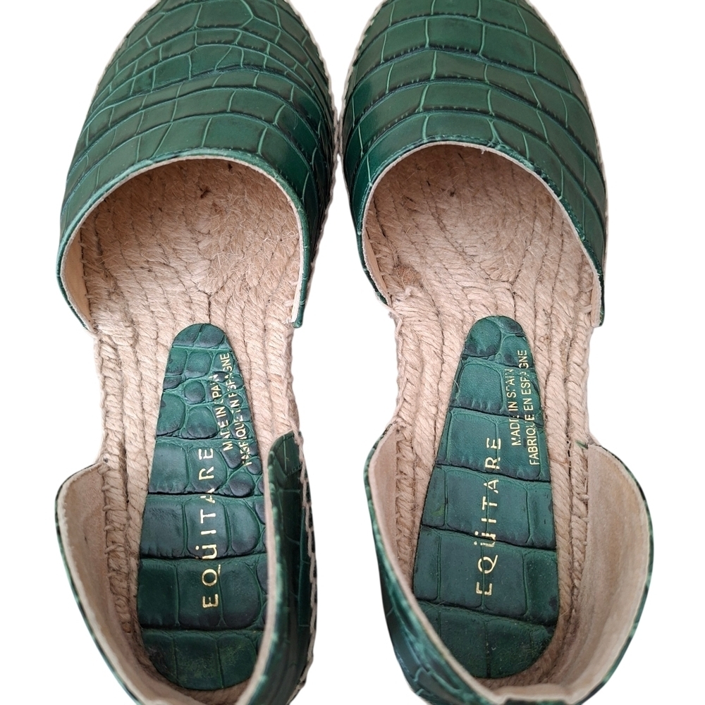 EQUITARE Leather Green Croc Embossed Espadrille Wedges Ankle Strap Sandals - Picture 9 of 11